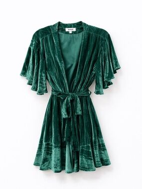 BB Dakota Deep Green Velvet Wrap Robe Dress